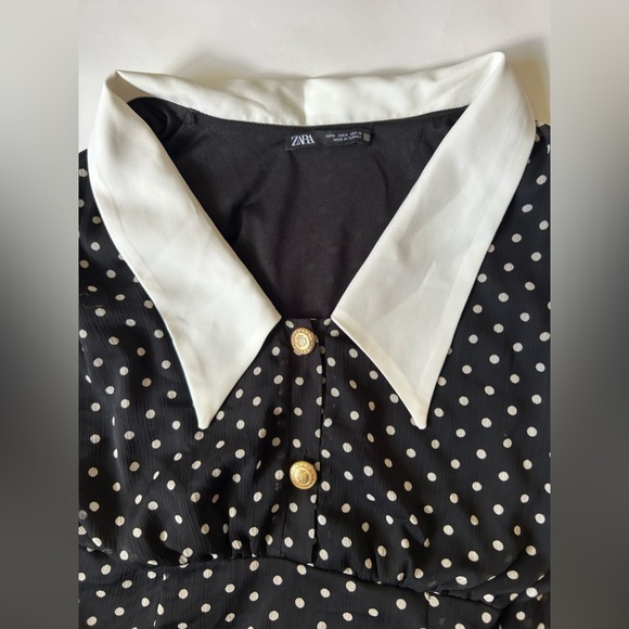 ZARA bloggers favourite Poka Dot Mini Dress With Gold Button black white - Picture 14 of 15
